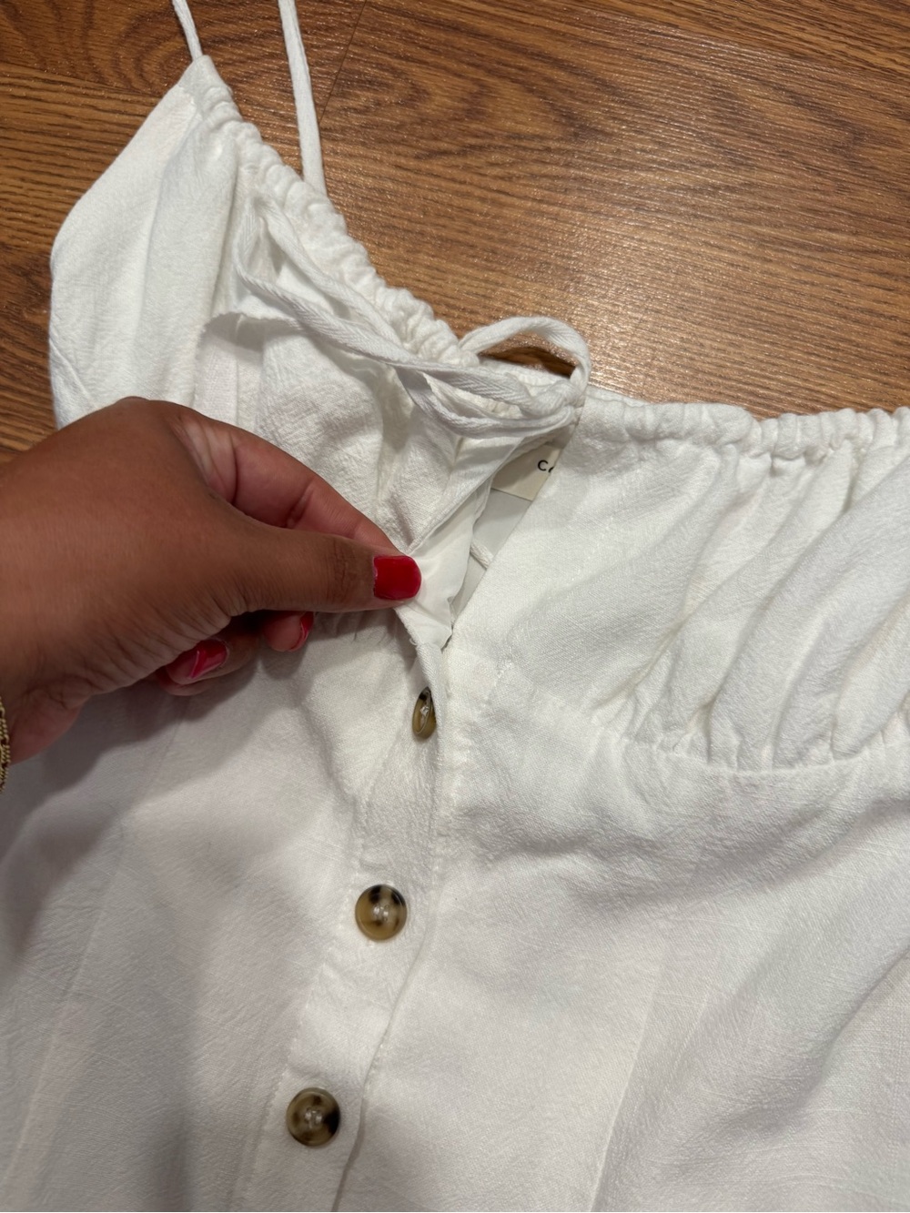Commense White Linen Blend Mini Dress Small Button Front Cottagecore Dress - Picture 2 of 5